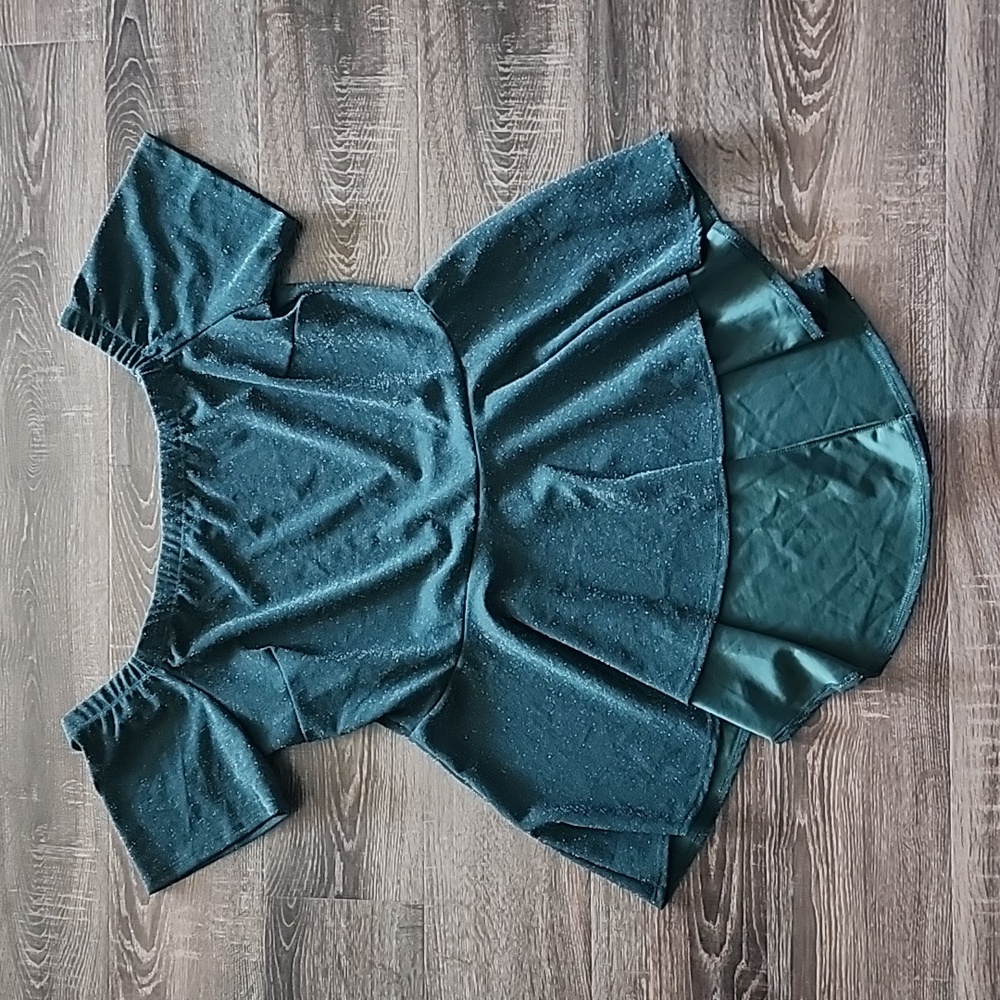 Zenobia Teal Glitter Off-Shoulder Peplum Top